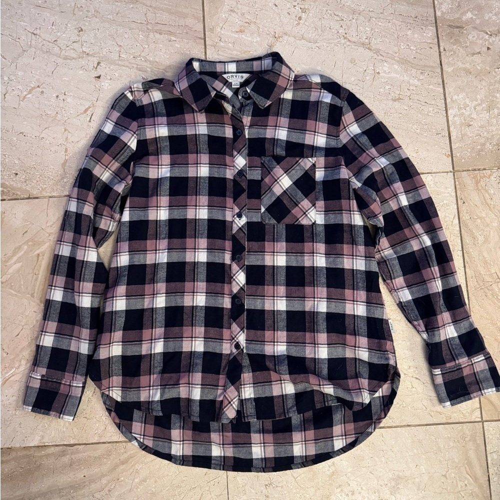 Orvis size large women's blue and pink long sleeve flannel
Button down shirt